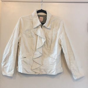 Ruffle front faux leather moto jacket!